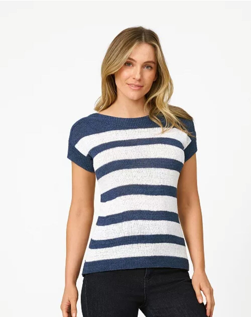 Cable & Gauge Womens Tape Yarn Knit Striped Crewneck Sweater Nautical Sz Medium